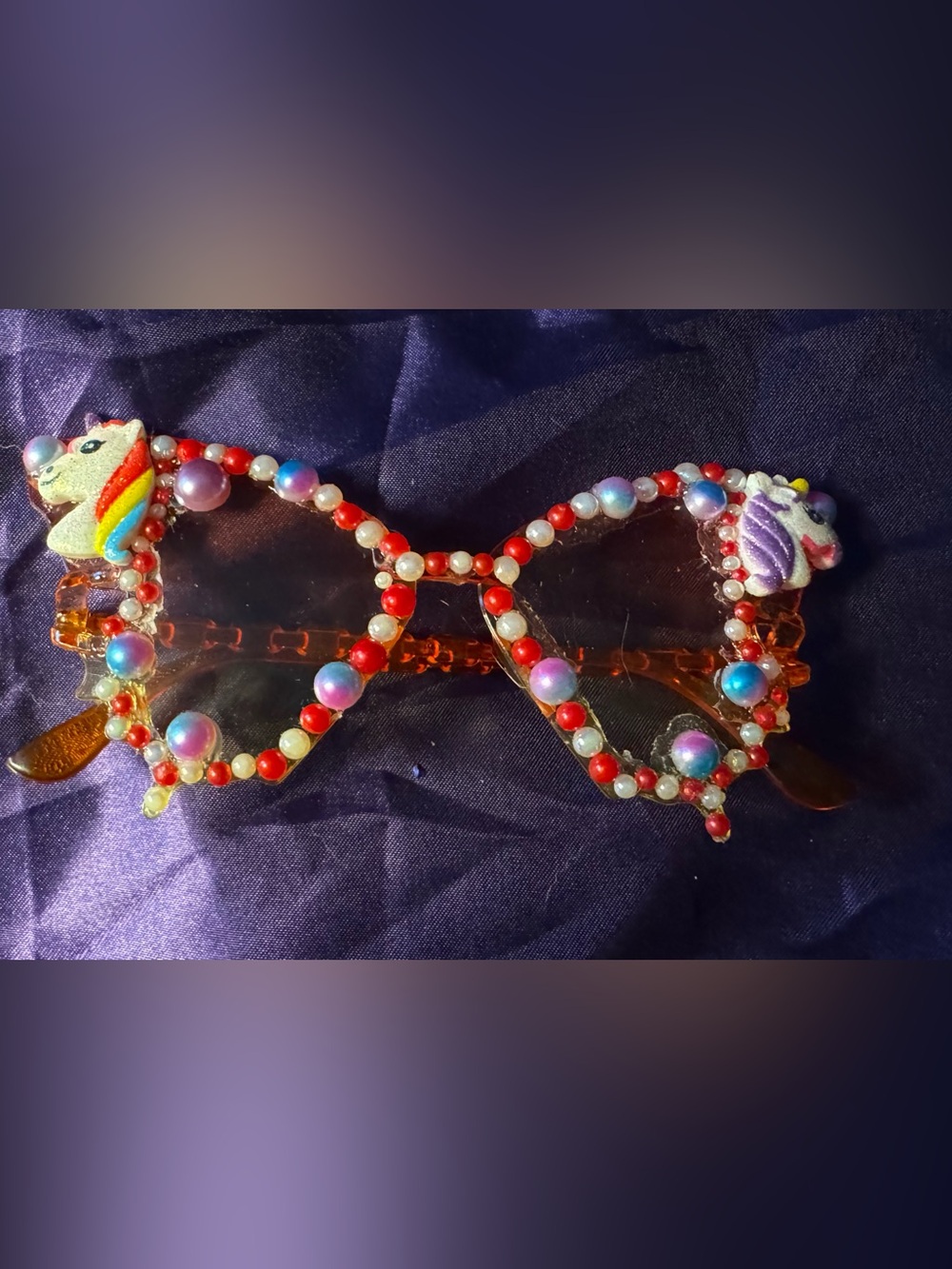 Beaded oversized butterfly Sunglasses - Red & Pearl Accents